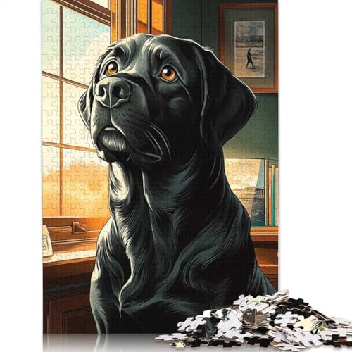 1000-teiliges Puzzle „Schwarzer Labrador am Fenster“ für Erwachsene, Papierpuzzles, Puzzles für Erwachsene, Lernspiel, Herausforderungsspielzeug (38 x 26 cm) von QBIREX