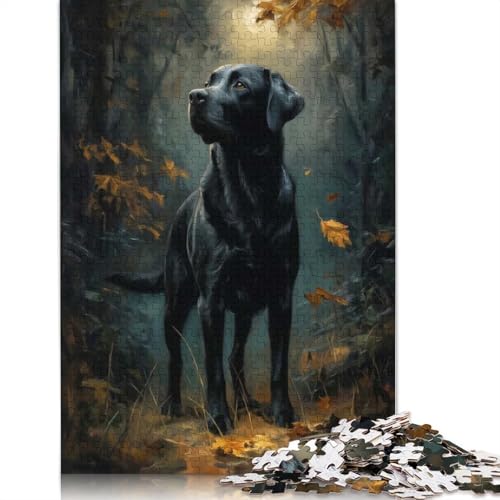 1000-teiliges Puzzle „Schwarzer Labrador im Herbstwald“ für Erwachsene, Papierpuzzle, Lernspiel für Erwachsene Teenager, 1000 Teile (38 x 26 cm) von QBIREX