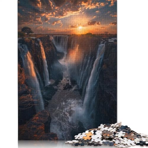 1000-teiliges Puzzle „Sonnenuntergang an den Victoriafällen“, Schwierigkeitsgrad: Puzzle, Lernspiel, Spielzeug, (75 x 50 cm) von QBIREX