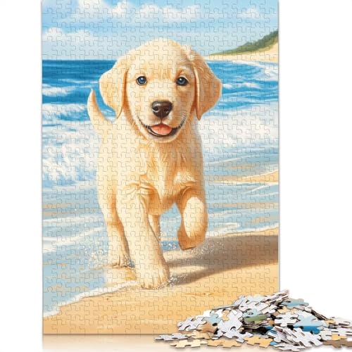 1000-teiliges Puzzle für Erwachsene, Labrador Retriever-Welpe am Strand, Papierpuzzle für Erwachsene, Lernspiel, Herausforderungsspielzeug, 1000 Stück (75 x 50 cm) von QBIREX