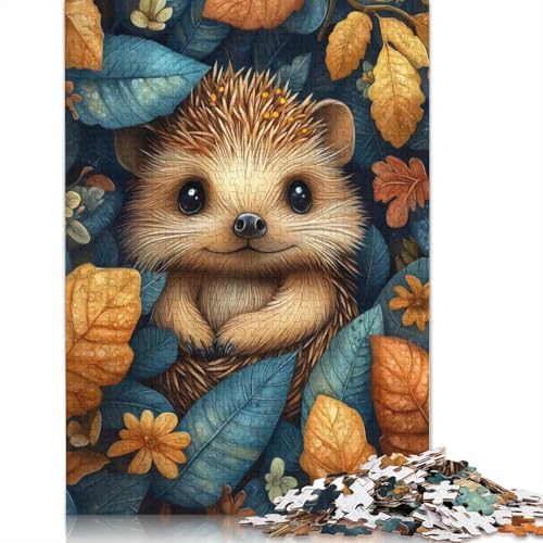 1000-teiliges Puzzle mit Baby-Igel im Herbstlaub für Erwachsene, Puzzles, Lernspielzeug, 1000 Stück (75 x 50 cm) von QBIREX