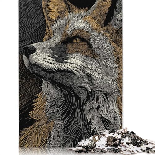 1000-teiliges Puzzle mit Fuchsporträt-Illustration für Erwachsene und Teenager, Papierpuzzle, Lernspiel, Herausforderung, Spielzeug, Geburtstagsgeschenke, 1000 Stück (75 x 50 cm) von QBIREX