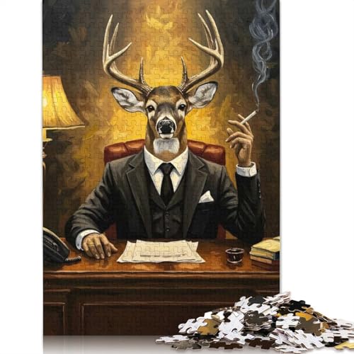 1000-teiliges Puzzle mit Hirsch im Anzug, Malerei, für Erwachsene und Jugendliche, Lernspielzeug aus Papier, 1000 Teile (75 x 50 cm) von QBIREX