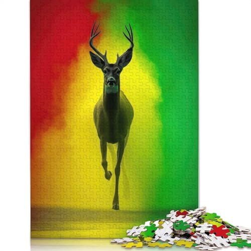 1000-teiliges Puzzle mit Hirschen in Rasta-Farben für Erwachsene, Puzzle für Erwachsene und Jugendliche ab 12 Jahren, 1000 Teile (38 x 26 cm) < von QBIREX