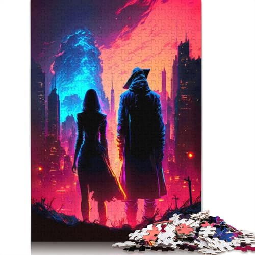 1000-teiliges Puzzle mit Lineal für Paare im Untergrund, Schwierigkeitsgrad für Erwachsene, stärkt die Beziehungen zwischen Familienmitgliedern (38 x 26 cm) von QBIREX