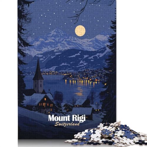 1000-teiliges Puzzle mit Nachtsicht des Mount Rigi für Erwachsene, nachhaltiges Holzpuzzle, Spiele (1000 Teile, 75 x 50 cm) von QBIREX
