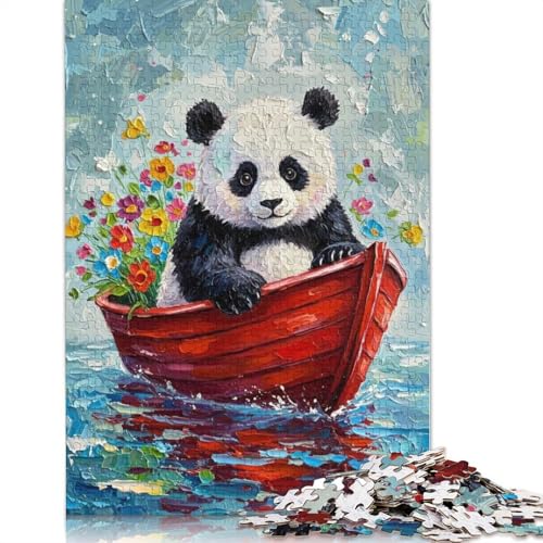 1000-teiliges Puzzle mit Panda im Boot und Blumenmalerei für Erwachsene, Papierpuzzles als Geschenke, einzigartige Heimdekoration und Geschenke (75 x 50 cm) von QBIREX