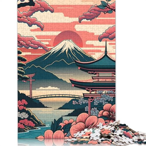 1000-teiliges Puzzle mit Retro-Gemälde vom Mount Fuji, Schwierigkeitsgrad für Erwachsene, Lernspielzeug, Spiele, Familiendekoration (38 x 26 cm) von QBIREX