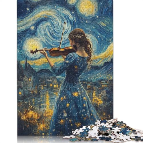 1000-teiliges Puzzle mit Sternennacht-Geiger für Erwachsene, Papierpuzzle für Erwachsene, Lernspiel, Herausforderungsspielzeug, 1000 Stück (38 x 26 cm) von QBIREX