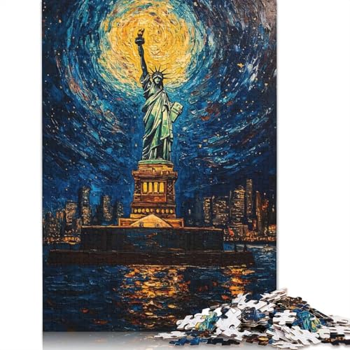 1000-teiliges Puzzle mit der Freiheitsstatue bei Nacht für Erwachsene und Jugendliche, Lernspielzeug aus Papier, 1000 Teile (38 x 26 cm) von QBIREX