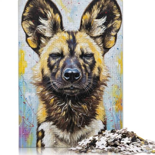 1000-teiliges Puzzle mit gemaltem Porträt eines afrikanischen Wildhundes, für Erwachsene, Papierpuzzle, Lernspiel für Erwachsene Teenager, 1000 Teile (38 x 26 cm) von QBIREX