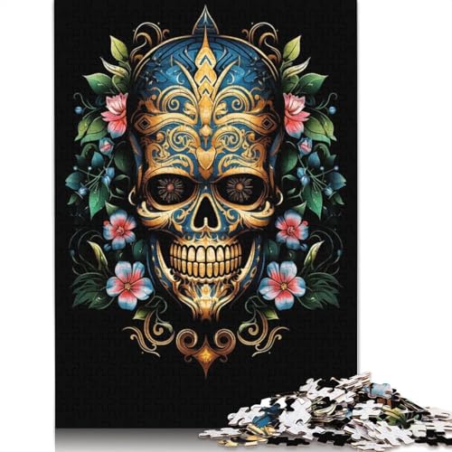 1000-teiliges Puzzle mit mesoamerikanischem Totenkopf 1 für Erwachsene, Puzzle, Puzzle für Erwachsene, Heimdekoration, Puzzle-Spielzeug, 1000 Stück (75 x 50 cm) von QBIREX