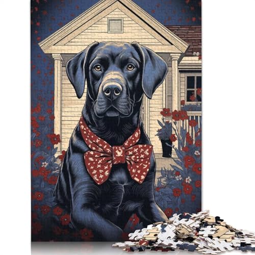 1000-teiliges Puzzle mit schwarzem Labrador für Erwachsene, Puzzle, Lernspiel, Herausforderungsspielzeug, 1000 Stück (38 x 26 cm) von QBIREX