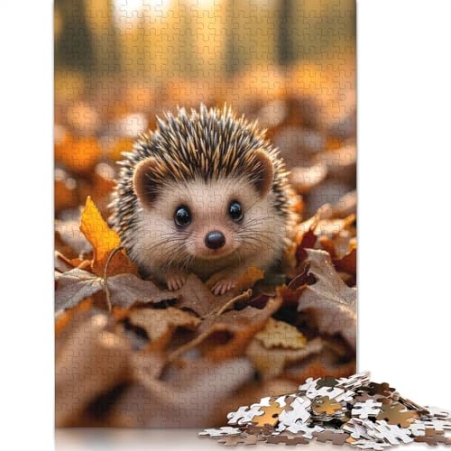 1000-teiliges Puzzle mit süßem Igel im Herbstlaub für Erwachsene Teenager, Papierpuzzle, nachhaltiges Puzzle für Erwachsene | Spiele 1000 Teile (75 x 50 cm) von QBIREX