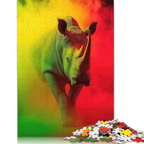 1000-teiliges Rasta-Nashorn-Puzzle für Erwachsene, Papierpuzzle für Erwachsene, Lernspiel, Herausforderungsspielzeug, 1000 Stück (75 x 50 cm) von QBIREX