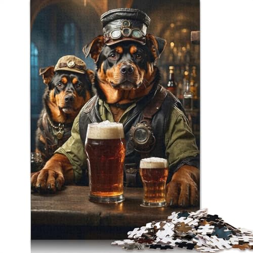 1000-teiliges Rottweiler-Bierhund-Puzzle für Erwachsene und Jugendliche, Lernspielzeug aus Papier, 1000 Teile (75 x 50 cm) von QBIREX