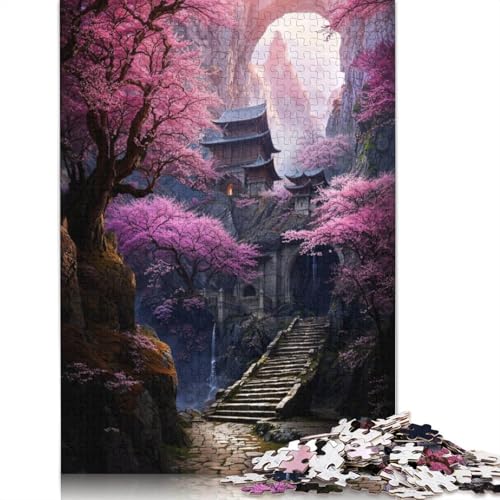 1000-teiliges Sakura-Bergkloster-Puzzle für Erwachsene, Schwierigkeitsgrad: Puzzle, Lernspielzeug, Spiele, Familiendekoration (75 x 50 cm) von QBIREX
