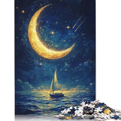 1000-teiliges Segelboot unter Halbmond-Puzzle für Erwachsene und Jugendliche, Lernspielzeug aus Papier, 1000 Teile (75 x 50 cm) von QBIREX