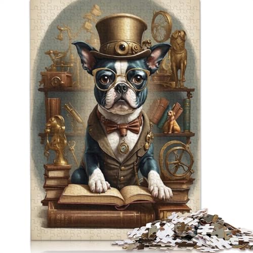 1000-teiliges Smart-Puzzle „Boston Terrier“ für Erwachsene und Teenager, Papierpuzzle, Lernspiel, Herausforderung, Spielzeug, Geburtstagsgeschenke, 1000 Stück (38 x 26 cm) von QBIREX