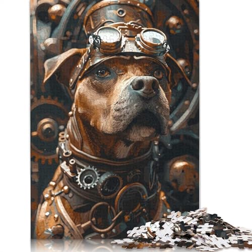 1000-teiliges Steampunk-Puzzle mit Hund und Terrier für Erwachsene, Puzzle für Erwachsene und Jugendliche ab 12 Jahren, 1000 Teile (75 x 50 cm) < von QBIREX