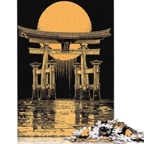 1000-teiliges Torii-Tor mit aufgehender Sonne, Illustration, Puzzle für Erwachsene, Puzzle, Lernspiel, Herausforderungsspielzeug, 1000 Stück (38 x 26 cm) von QBIREX