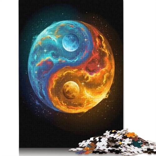 1000-teiliges Yin-Yang-Weltraum-Puzzle für Erwachsene, Papierpuzzle, Lernspiel für Erwachsene Teenager, 1000 Teile (38 x 26 cm) von QBIREX