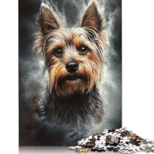 1000-teiliges Yorkshire-Terrier-Porträt-Puzzle für Erwachsene, Puzzle, Lernspiel, Herausforderungsspielzeug, 1000 Stück (38 x 26 cm) von QBIREX