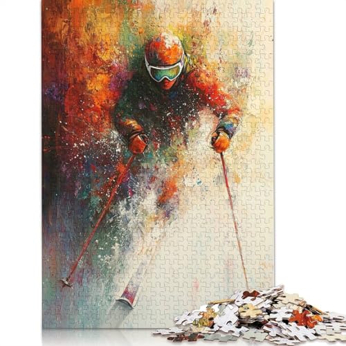 1000-teiliges abstraktes Skifahrer-Kunstwerk – Wintersport-Action-Puzzle für Erwachsene, Puzzles, Lernspielzeug, 1000 Stück (38 x 26 cm) von QBIREX