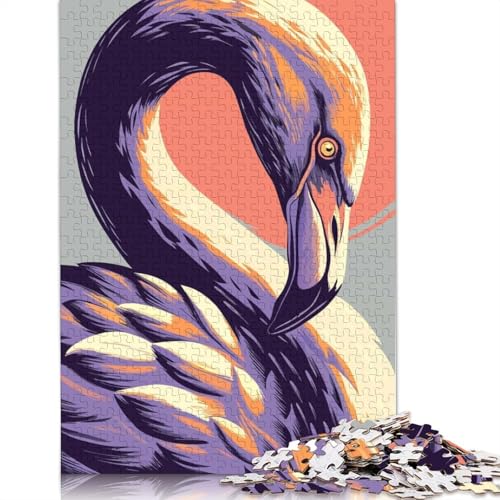 1000-teiliges stilisiertes Flamingo-Porträt mit kräftigen Farben, Puzzle für Erwachsene, Puzzle, Lernspiel, Herausforderungsspielzeug (38 x 26 cm) von QBIREX