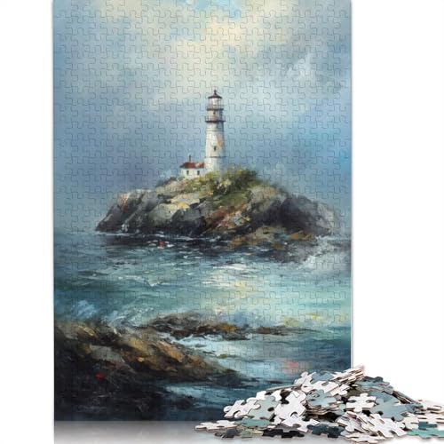 1500-teiliges Leuchtturm-Ölgemälde-Puzzle für Erwachsene und Jugendliche, Holzpuzzles für Erwachsene, Lernspiel, Herausforderungsspielzeug, 1500 Stück (85 x 57 cm) von QBIREX