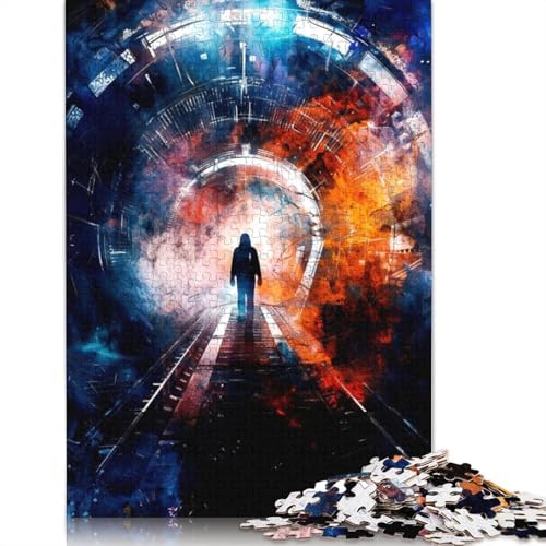 1500-teiliges Puzzle „Silhouette in einem futuristischen Tunnel“ für Erwachsene Teenager. Holzpuzzles für Teenager, Geschenke, Entspannungspuzzles, Spiele, 1500 Teile (85 x 57 cm) von QBIREX