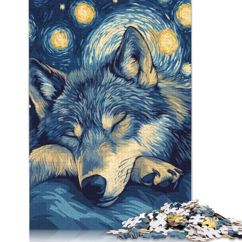 1500-teiliges Puzzle „Wolf in der Sternennacht“ für Erwachsene Teenager, Holzpuzzles für Erwachsene, Lernspiel, Herausforderungsspielzeug, 1500 Teile (85 x 57 cm) von QBIREX