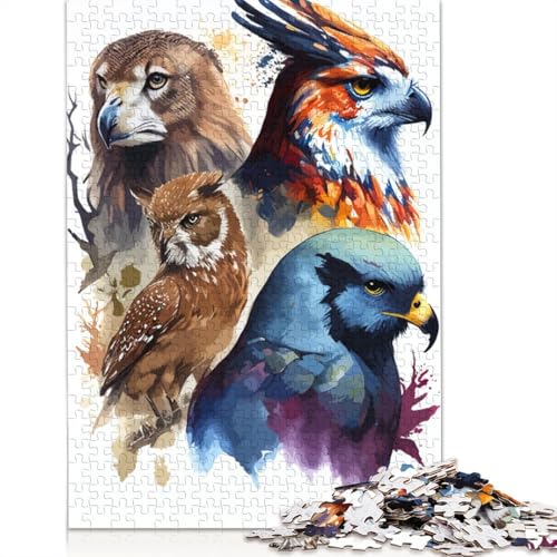 4 Vogelköpfe, Aquarell-Puzzles, farbenfrohe, Coole Puzzles für Kinder ab 12 Jahren, 520 Teile (52 x 38 cm) von QBIREX
