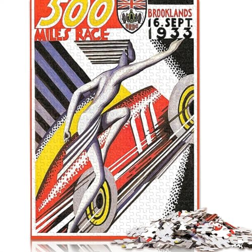 500-Meilen-Rennen Brooklands Puzzle, rechteckig, Pappe, 100% recycelter Karton, Puzzle für Erwachsene, Kindertag, 1000 Teile (75 x 50 cm) von QBIREX