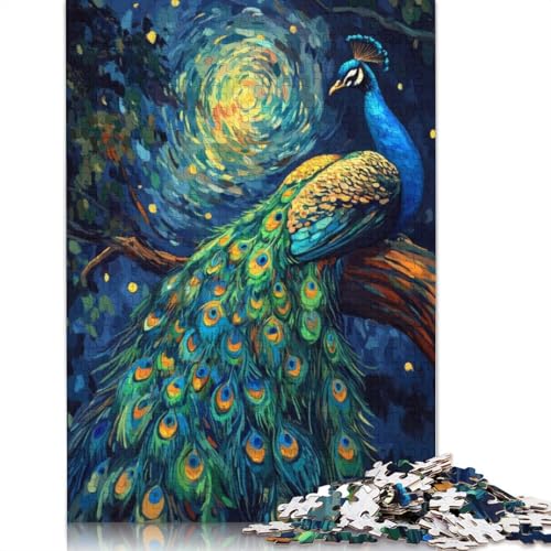 520-teiliges Pfauen-Puzzle unter der Sternennacht für Erwachsene, schwierige Holzpuzzles, Puzzles für Erwachsene, Lernspiel, Herausforderungsspielzeug, 520 Stück (52 x 38 cm) von QBIREX