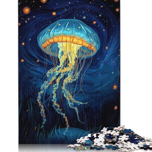 520-teiliges Puzzle, blaue Quallen im Nachthimmel, für Erwachsene, Lernspiele für Zuhause, Bastelspielzeug (52 x 38 cm) von QBIREX