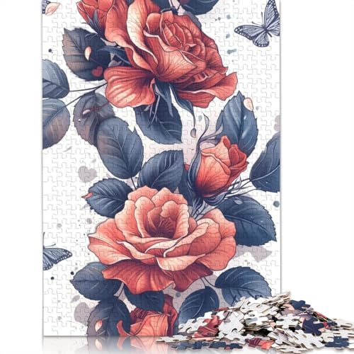 520-teiliges Rosen- und Schmetterlings-Puzzle für Erwachsene, schwierige Holzpuzzles, Lernspiel, Herausforderungsspielzeug, 520 Teile (52 x 38 cm) von QBIREX