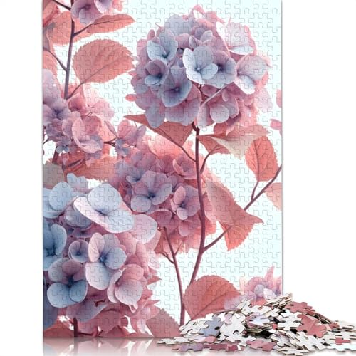 520-teiliges Vintage-Puzzle mit Hortensienblüten, für Erwachsene und Teenager, Holzpuzzles für Erwachsene, Lernspiel, Herausforderungsspielzeug, 520 Stück (52 x 38 cm) von QBIREX