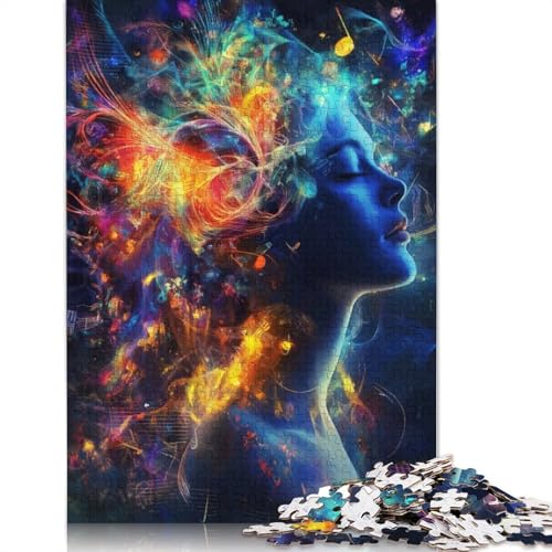 Abstrakte Frau mit Musik-Puzzle, Dekompressionsspielzeug, 100% recycelter Karton, Puzzle für Erwachsene, Teenager, Vatertagsgeschenke, 1000 Teile (75 x 50 cm) von QBIREX