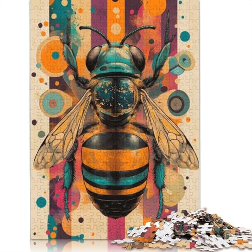 Abstrakte Kunst mit Biene, lebendiges Bienenposter im Pop-Art-Stil, Insekten-Dekor-Puzzle, präzises ineinandergreifendes Papier-Puzzle für Jungen oder Mädchen, (38 x 26 cm) von QBIREX