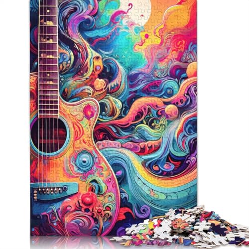 Abstraktes Gitarrenkunst-Psychedelisches Puzzle, Schwierige Herausforderung, 100 Prozent Recycling-Karton, Puzzle für Kinder ab 12 Jahren, 1000 Teile (26 x 38 cm) von QBIREX