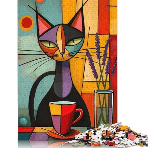 Abstraktes Puzzle, 1000 Teile, Katze und Kaffee, für Erwachsene, Lernspielzeug, 1000 Teile (75 x 50 cm) von QBIREX