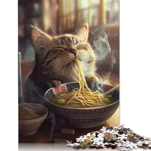 Adorable Cat Ramen Noodles Puzzles 1000 Teile Schwer Puzzle Spielzeug Lernspiel Impossible Herausforderung Spielzeug Für Erwachsene Und Kinder in Bewährter 1000pcs (38x26cm) von QBIREX