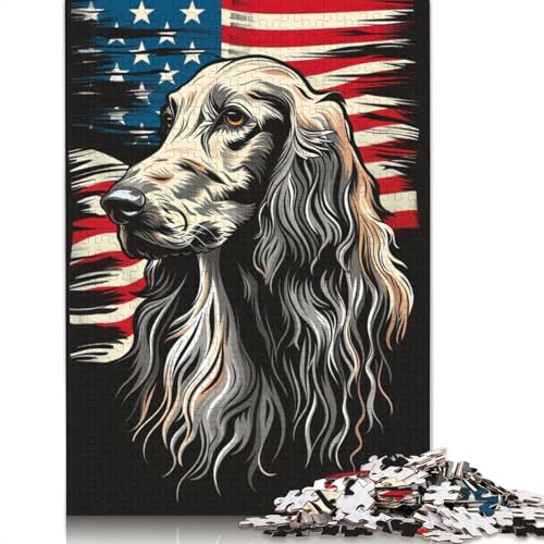 Afghan Hound American Flag Puzzles 520 Teile Schwer Puzzle Spielzeug Lernspiel Impossible Herausforderungsspielzeug Für Erwachsene Und Kinder Ab 12 Jahren 520pcs (52x38cm) von QBIREX