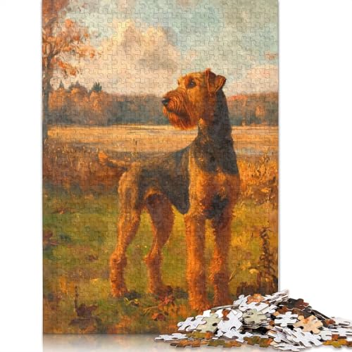 Airedale Terrier Vintage-Puzzle, Lernspiele, Familienaktivitäten, Premium-Karton-Puzzle für Frauen und Männer, Geschenk, 1000 Teile (38 x 26 cm) von QBIREX