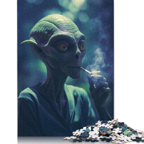 Alien Rauchende Zigarette Puzzle Spielzeug Lernspiel Premium Karton Puzzle für Erwachsene Kinder 1000 Teile (26x38cm) von QBIREX