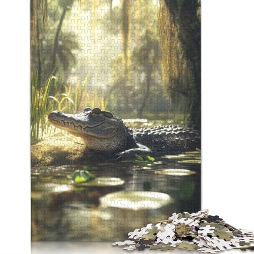 Alligator in Swamp Puzzles 1000 Teile Schwer Puzzle Spielzeug Pädagogisches Spiel Impossible Herausforderung Spielzeug Für Erwachsene Und Kinder in Bewährter 1000pcs (40x28cm) von QBIREX