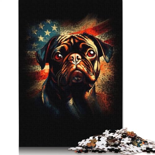 Amerikanisches Mops-Puzzle, rechteckig, aus Pappe, 100% recycelter Pappe, Puzzle für Erwachsene und Kinder, Tagesgeschenke, 1000 Teile (75 x 50 cm) von QBIREX