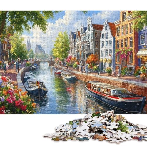 Amsterdam Canal Puzzle, Premium-Puzzle aus 100% recyceltem Brett, für Kinder und Erwachsene ab 12 Jahren, 70 x 50 cm, 1000 Teile Amsterdam Canal Puzzle, Premium-Puzzle aus 100% recyceltem Brett, für Kinder und Erwachsene ab 12 Jahren, 70 x 50 cm, 1000 Teile von QBIREX