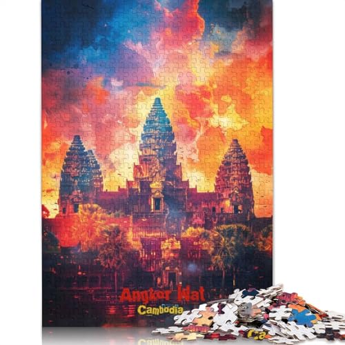 Angkor Wat Kunstposter, 1000-teiliges Puzzle, Familienspaß für Erwachsene und herausforderndes Spiel, Spiele zum Stressabbau und einzigartige Geschenke (75 x 50 cm) von QBIREX